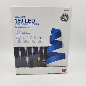 GE StayBright 150 LED Icicle-Style Lights Blue with White Wire #5270932